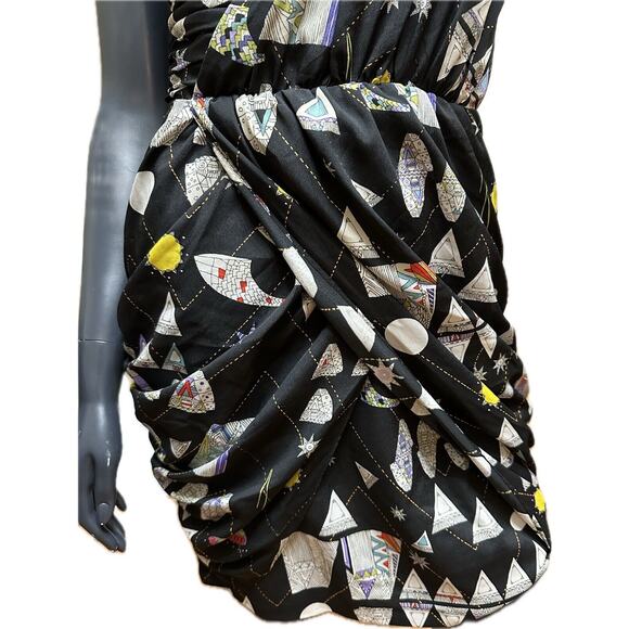 Mara Hoffman Black Multicolor One Shoulder Cocktail Mini Dress Size 4 - Picture 4 of 9